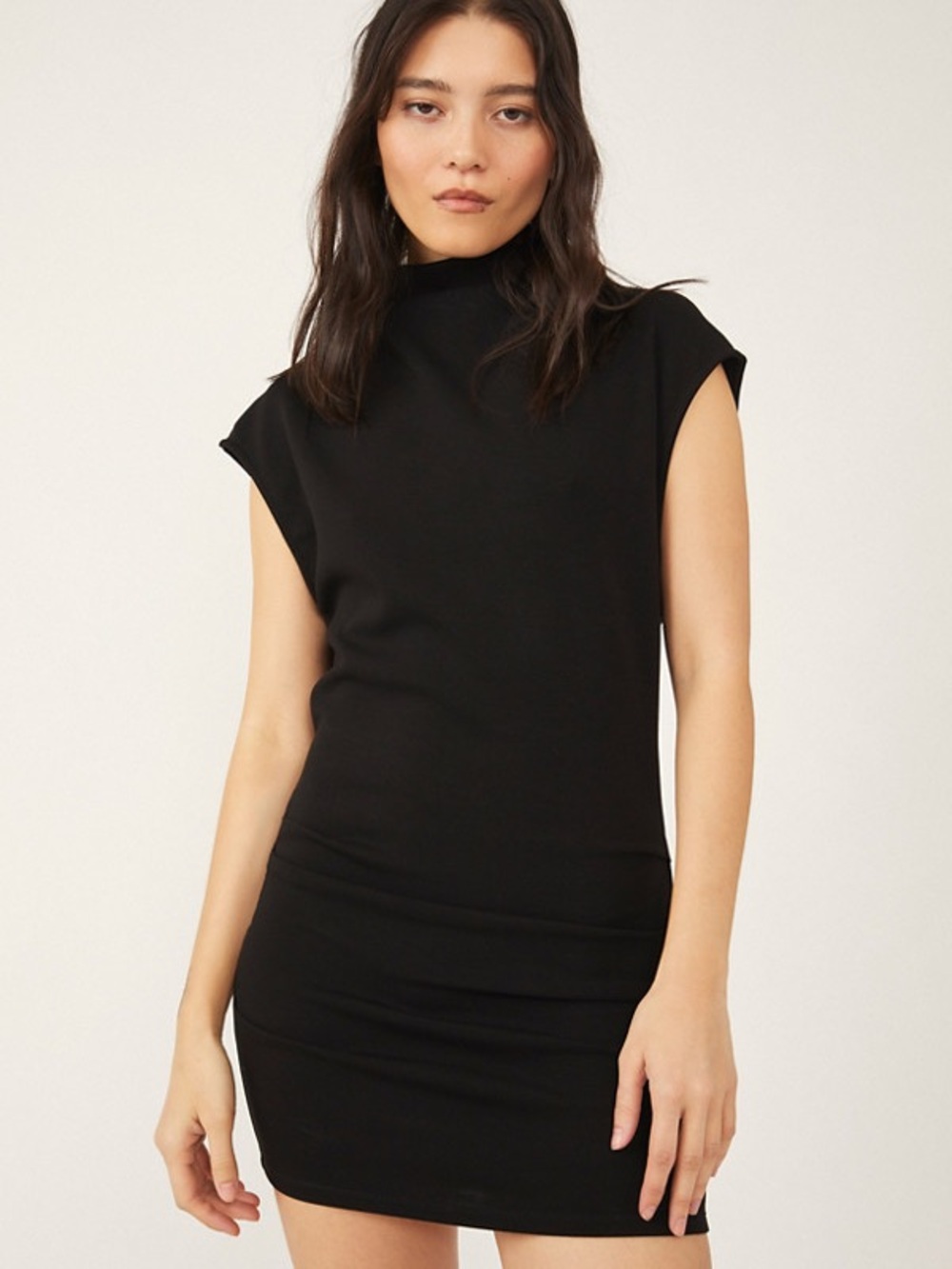 Free People Black Sleeveless Mock-Neck Mini Dress